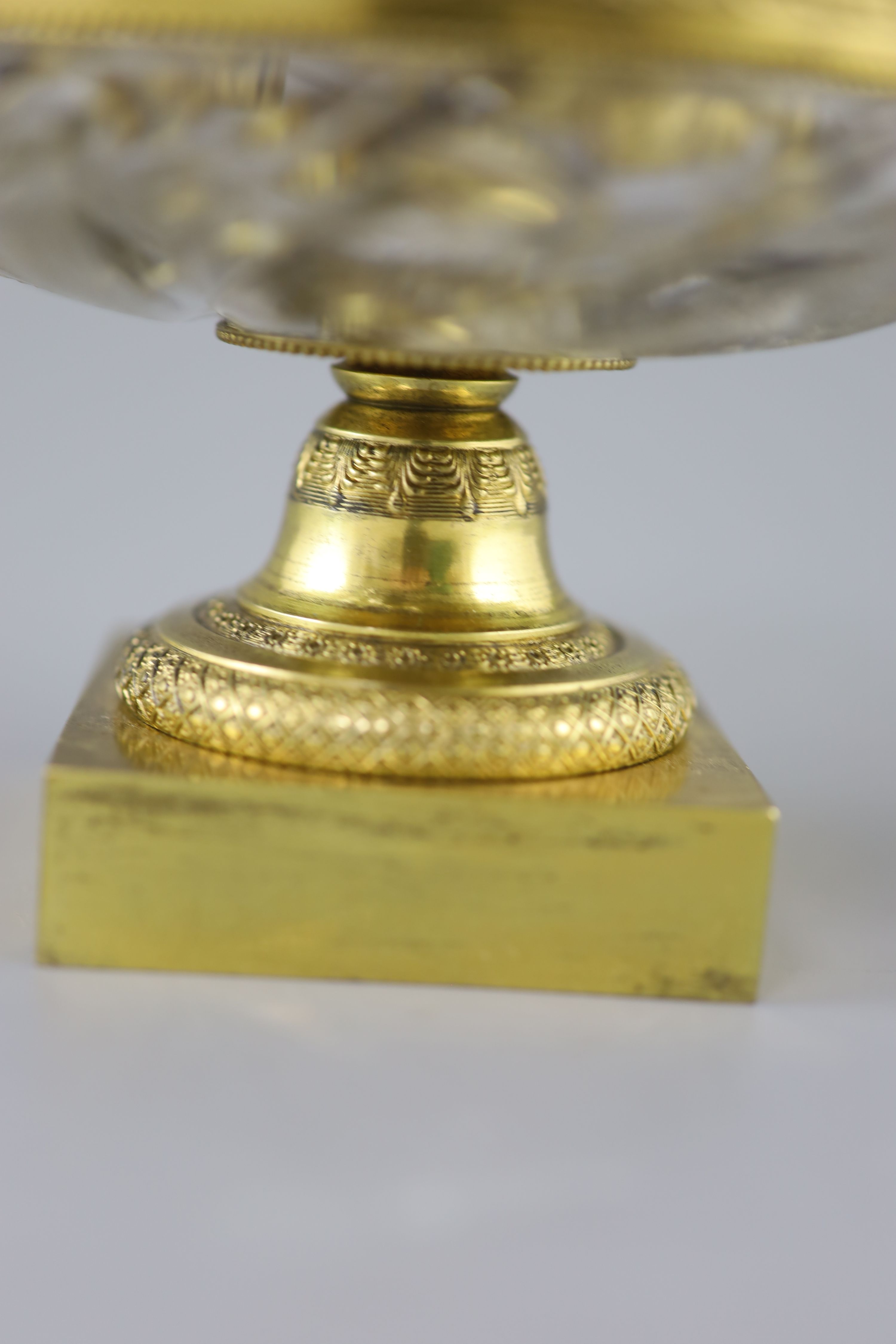 A French cut glass and ormolu urn shaped ink stand, second quarter 19th century, 17cm high